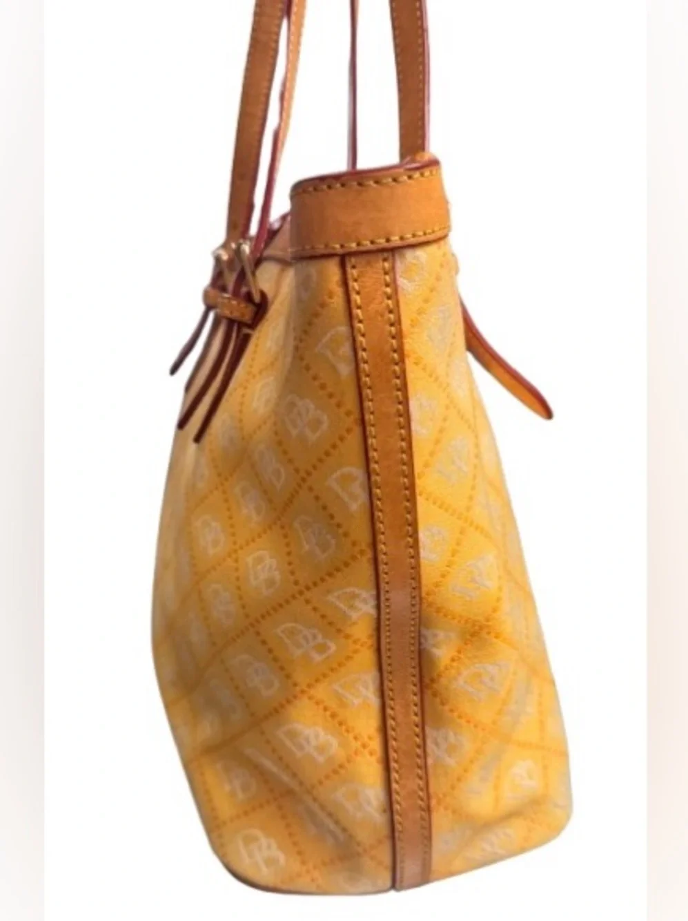 Dooney & Bourke East/West Monogram Shopper Tote with Vachetta Trim (Yellow)-GUC - Picture 11 of 16